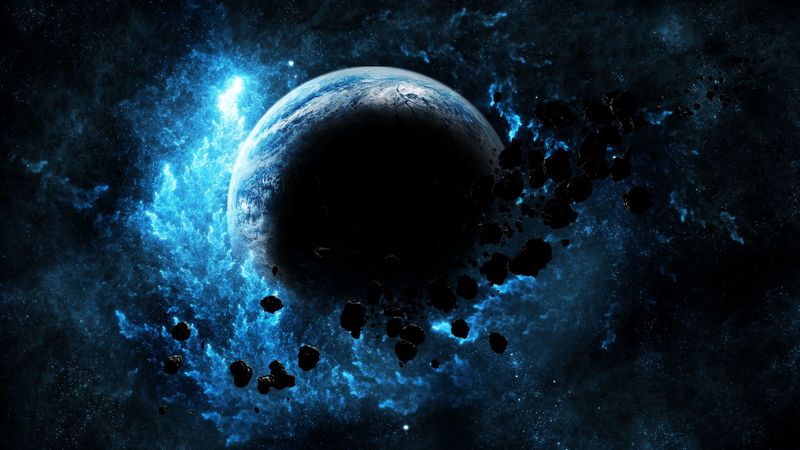 planet, glow, asteroids, flash, bright, space, 4k