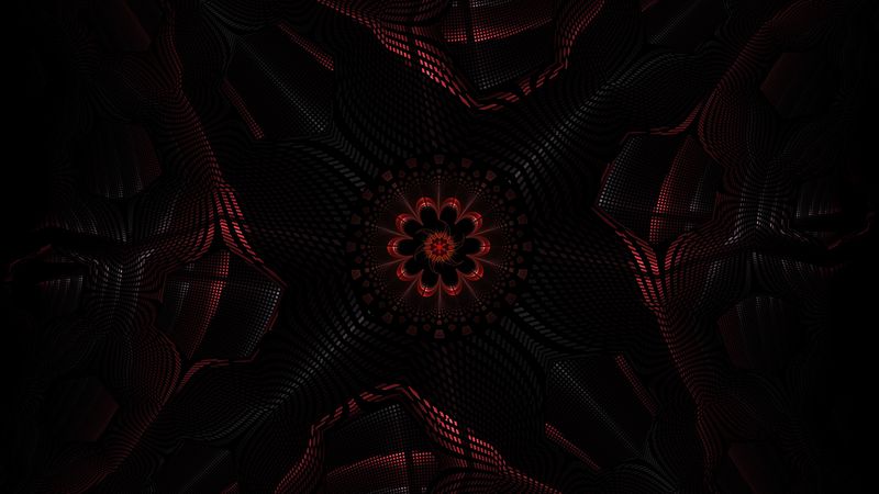 fractal, dark, abstraction, black, red, 4k