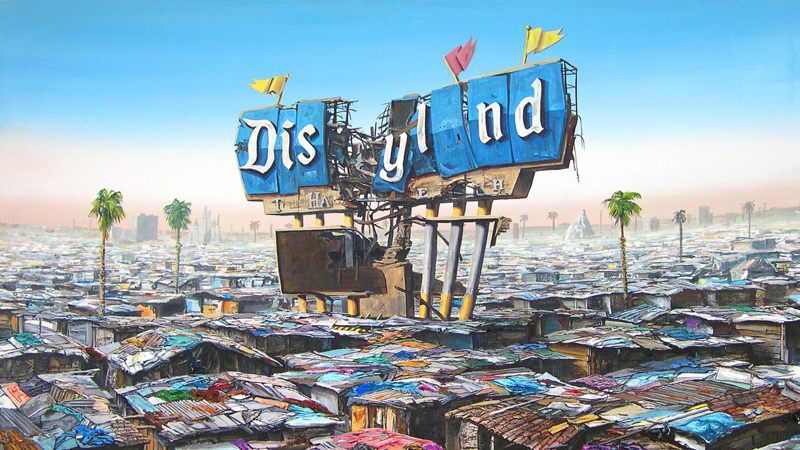 Walt Disney, ghetto, palm trees, colorful, sign