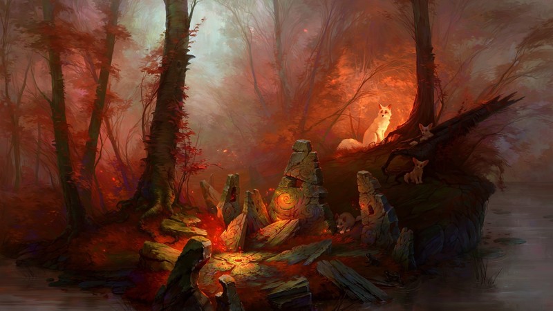fox, forest, fall, frog, magic
