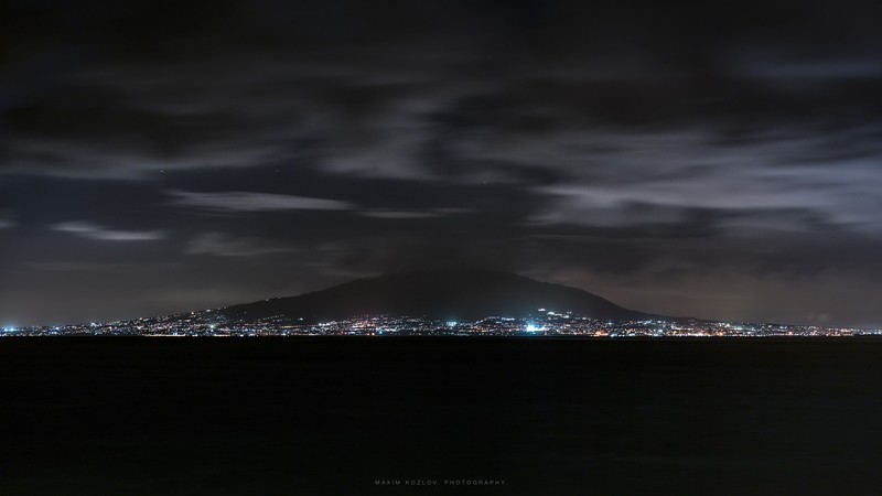 cityscape, landscape, Mount Vesuvius, Naples, night