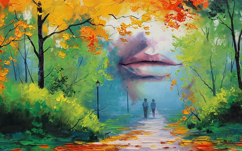 painting, Photoshop, artwork, colorful, park