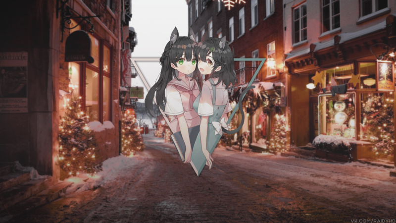 anime, anime girls, picture-in-picture, neko loli
