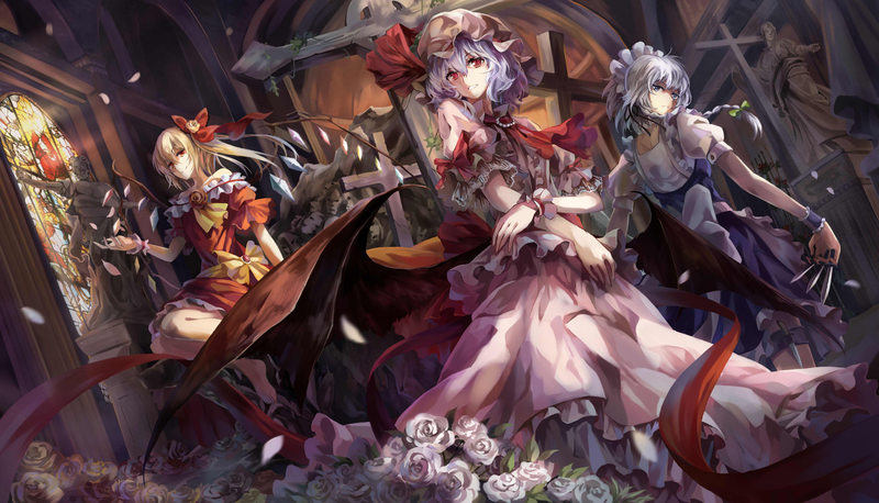 anime, anime girls, Touhou, Flandre Scarlet, Remilia Scarlet, Izayoi Sakuya