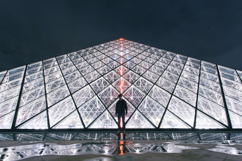 architecture, modern, pyramid, Paris, Louvre