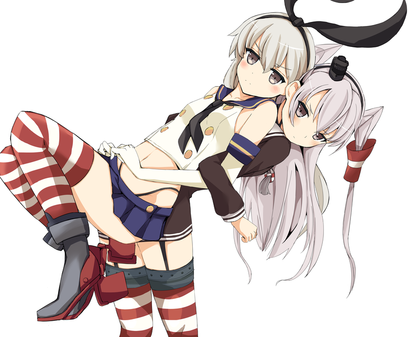 Shimakaze (Kancolle), blonde, long hair, white background, Amatsukaze (Kancolle), Kantai Collection, hair ornament, gray hair