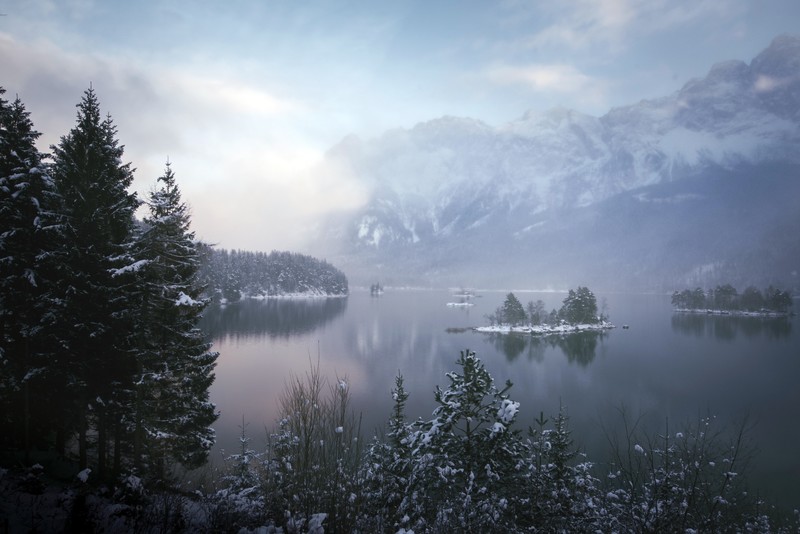 water, winter, landscape, mountains, nature