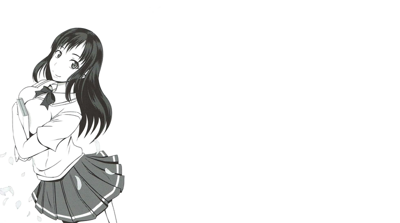 white background, anime girls, school uniform, manga, doujinshi, big boobs