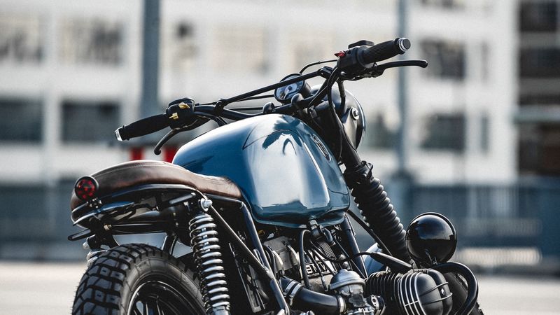 bmw r80, bmw, motorcycle, bike, blue, side view, 4k