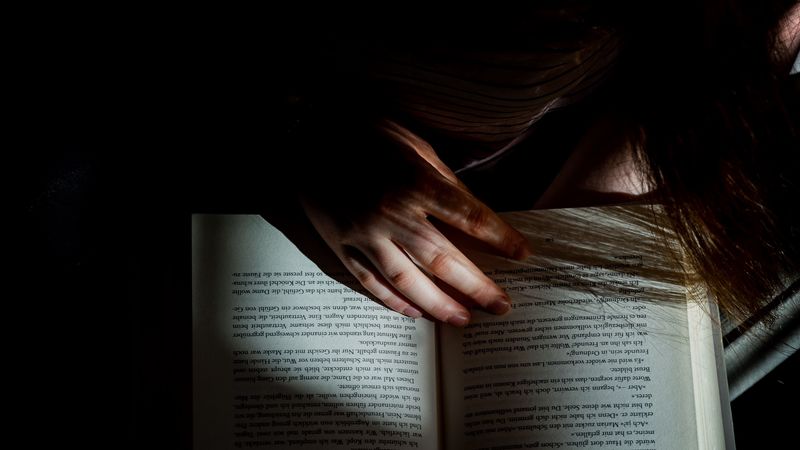 girl, book, reading, hand, dark, 4k