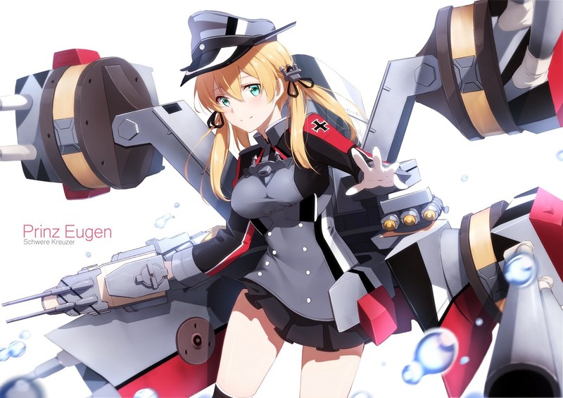 Prinz Eugen (KanColle), Kantai Collection, blonde, blue eyes, white background
