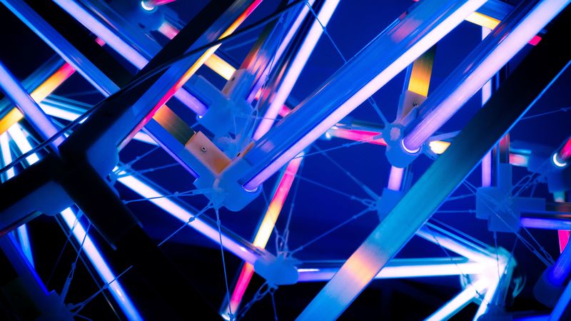 construction, iron, light, reflection, colorful, 4k