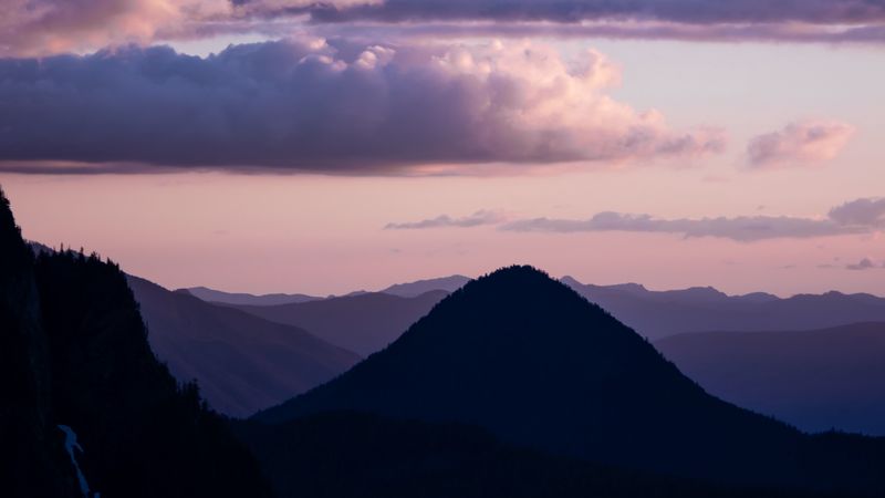 mountains, twilight, landscape, clouds, horizon, 4k
