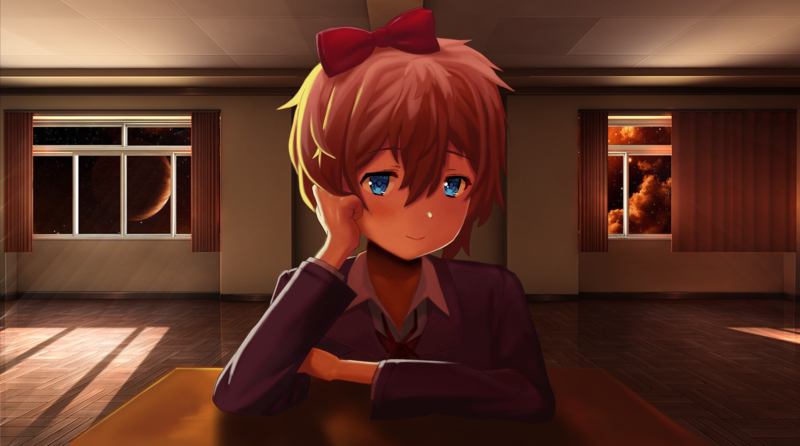 Doki Doki Literature Club, Sayori (Doki Doki Literature Club), anime, blue eyes, anime girls