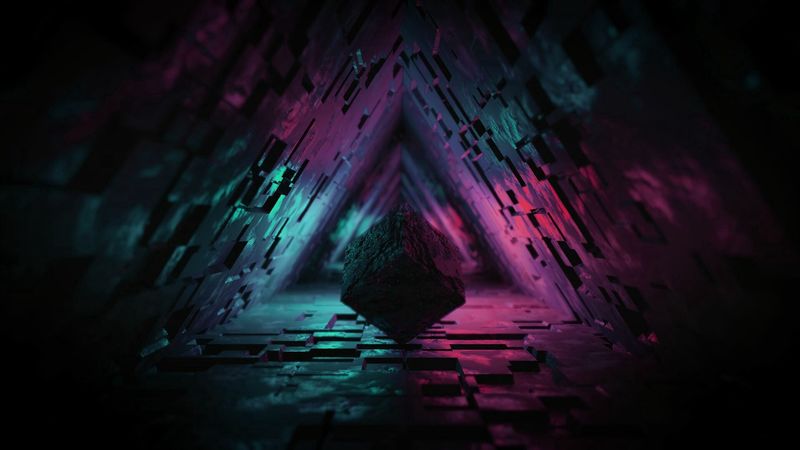 cube, figure, dark, tunnel, backlight, 3d, 4k