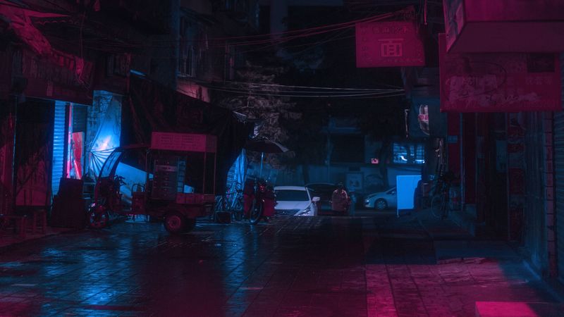 street, city, night, neon, light, 4k