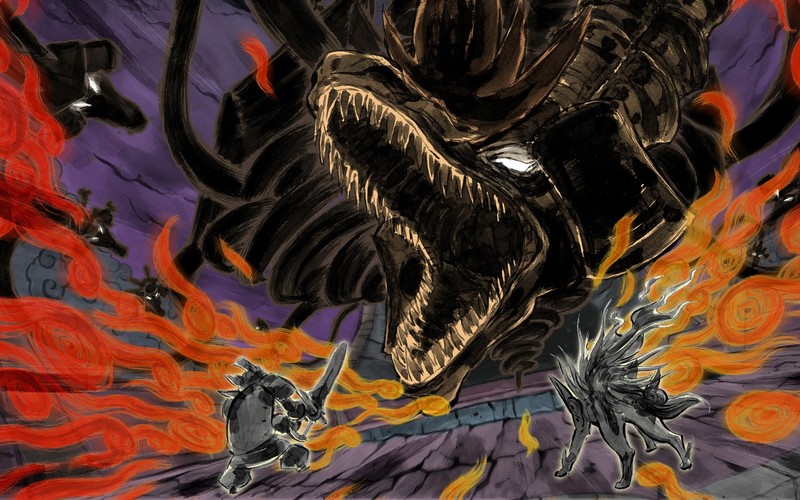 Amaterasu, Okami, dragon, fire
