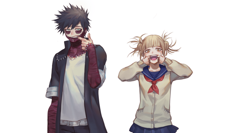 Boku no Hero Academia, anime, anime girls, digital art, artwork, simple background, Dabi, Himiko Toga, green eyes, blonde