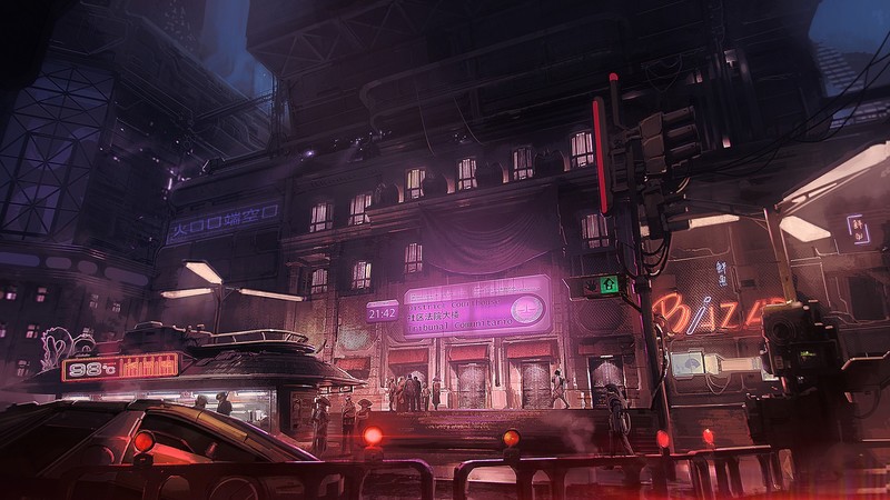 city, science fiction, neon, car
