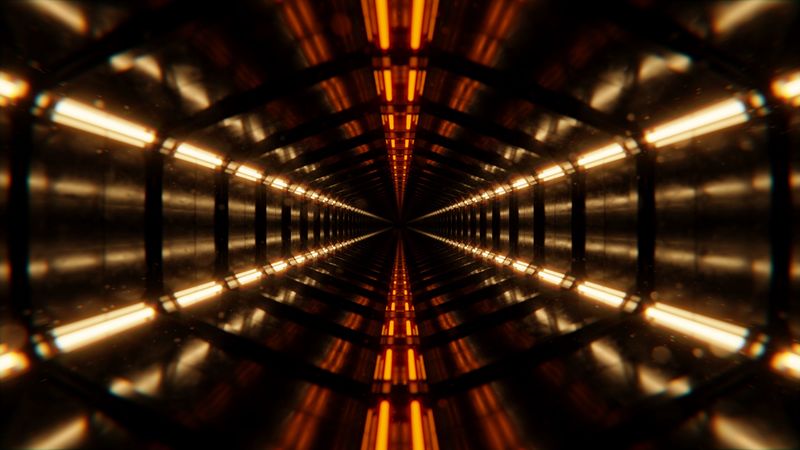 tunnel, light, lamps, perspective, depth, 4k