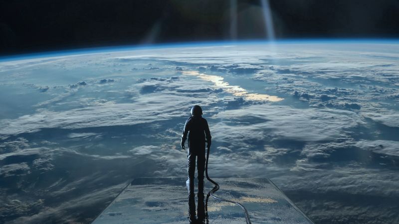 cosmonaut, space, planet, atmosphere, surface, glow, 4k