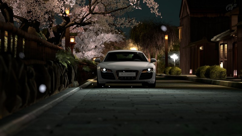 Japan, night, Audi R8, car, road, street, trees, lights, Audi R8 Type 42, Audi, supercars