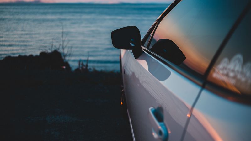 car, gray, side view, mirror, door, 4k