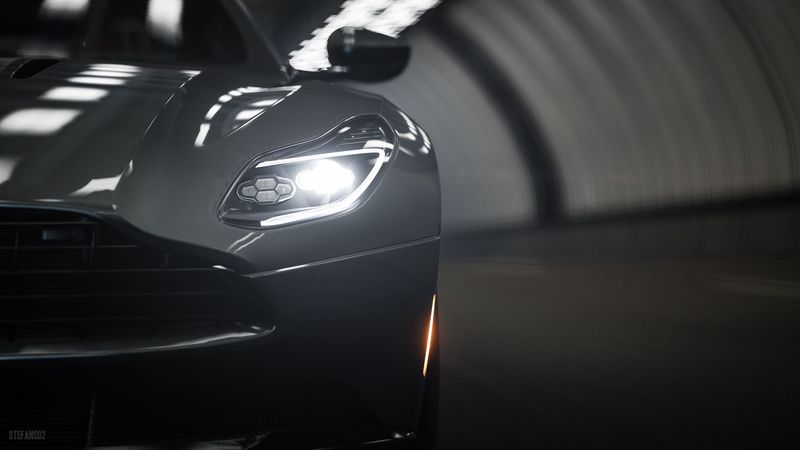 aston martin db11, aston martin, car, gray, headlight, light, 4k