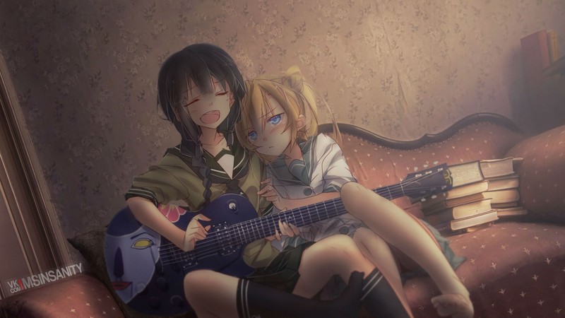 anime girls, guitar, Kitakami (KanColle), Abukuma (kancolle), Kantai Collection