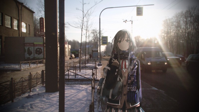 anime girls, snow, anime, urban