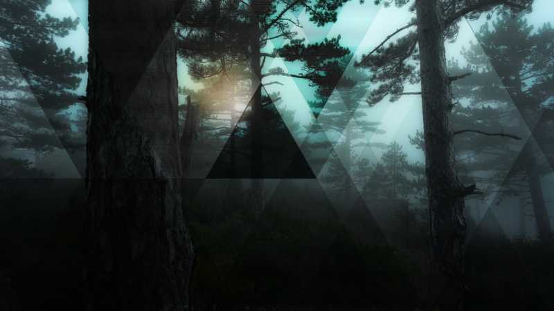 polyscape, forest, geometry, digital art, triangle, trees, dark, cyan