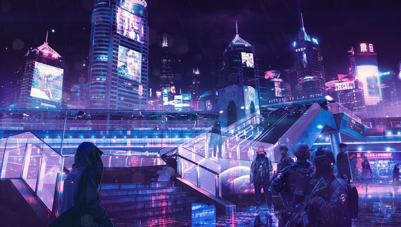 cyberpunk, neon, rain