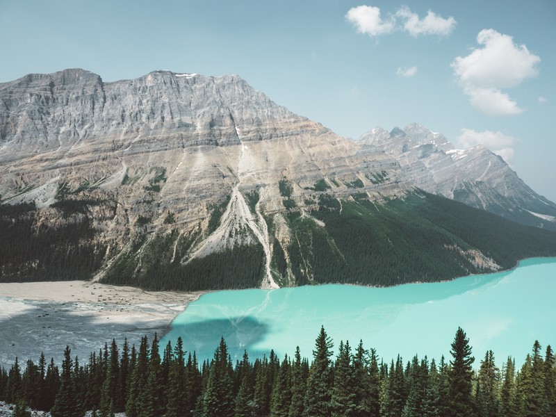 mountains, blue, water, forest, clouds, landscape