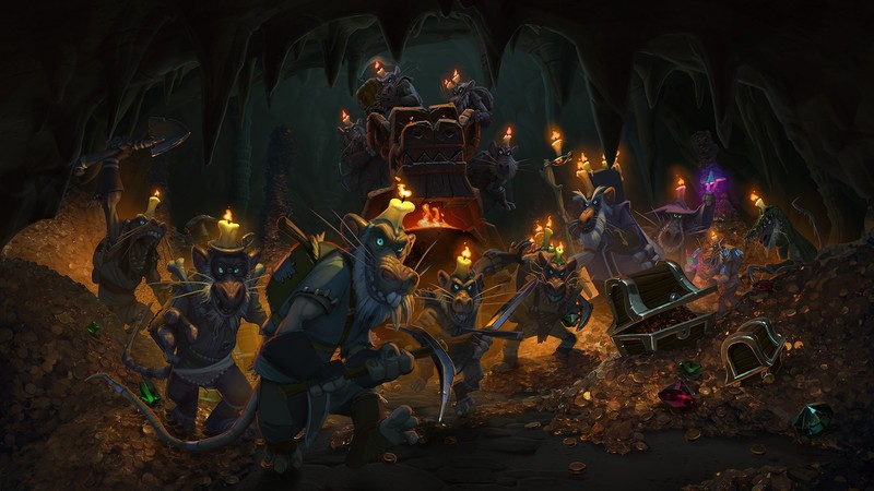 Hearthstone, Warcraft, artwork, digital art, cave, dungeon, underground, kobolds, Hearthstone: Kobolds and Catacombs, video games, candles, treasure
