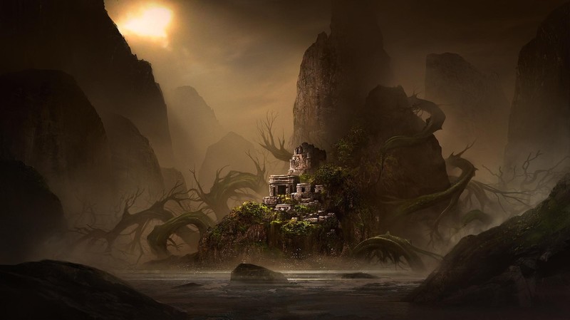 fantasy art, artwork, digital art, roots, landscape, dark