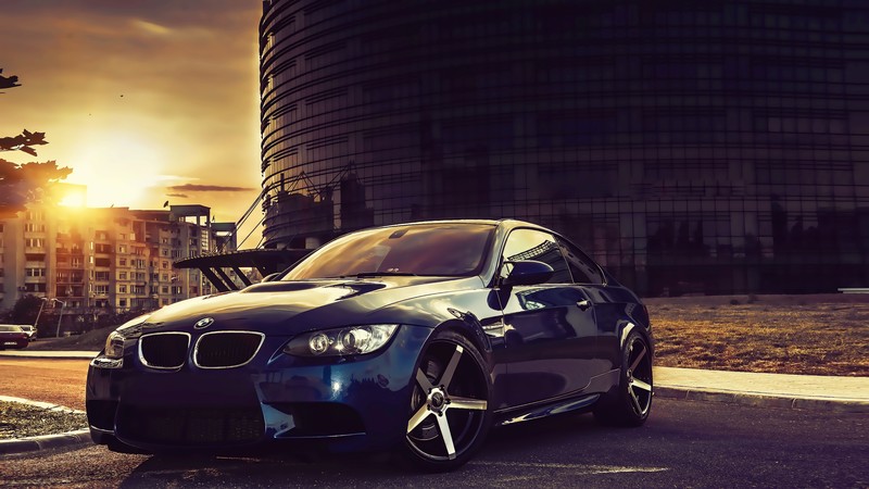 vehicle, car, sports car, BMW, city, sky, clouds, BMW E92