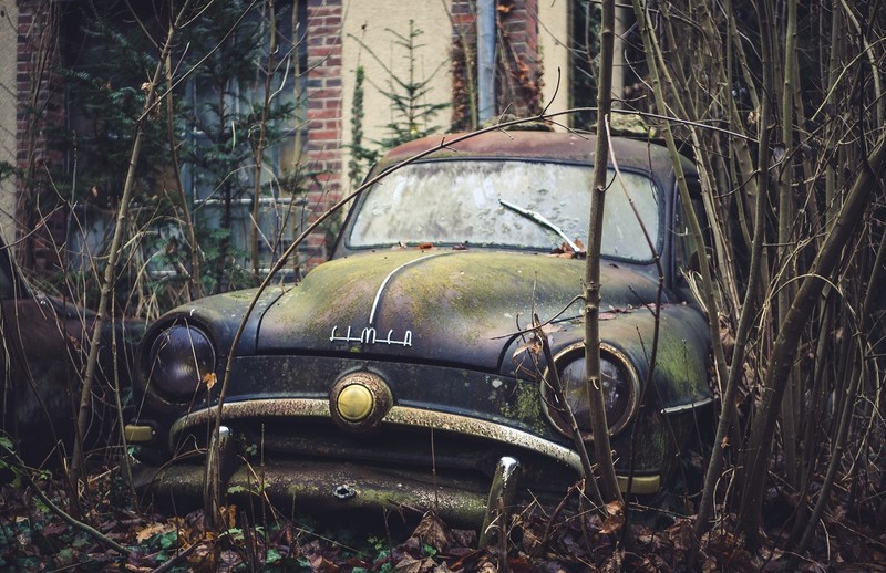 wreck, old, car, vehicle