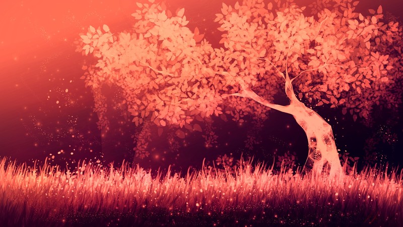 digital art, trees, grass
