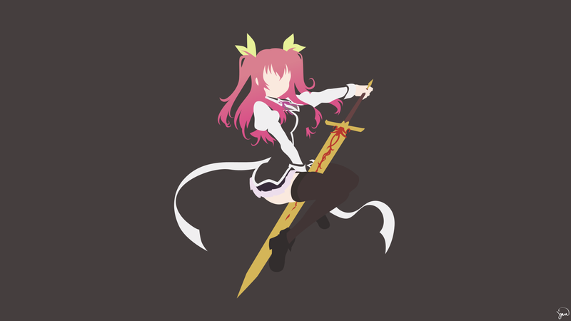 anime, anime girls, Rakudai Kishi No Cavalry, Stella Vermillion, simple background, long hair, pink hair, black background, sword, minimalism