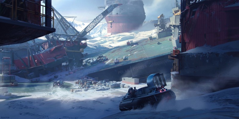 winter, snow, ship