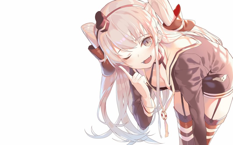 Amatsukaze (Kancolle), Kantai Collection, white background, hair ornament, open mouth