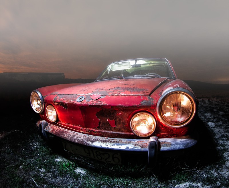 old, rust, red cars, vehicle, car, red, mist