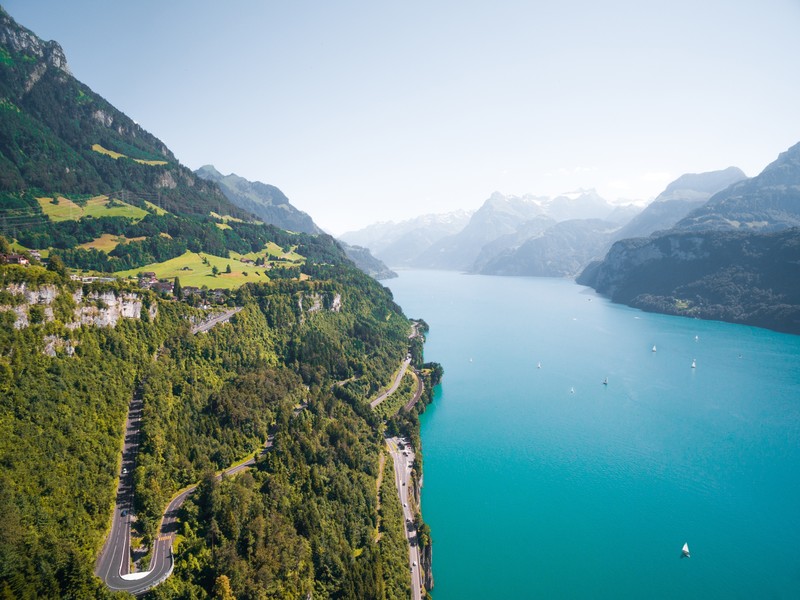landscape, nature, Switzerland, river, trees, mountains