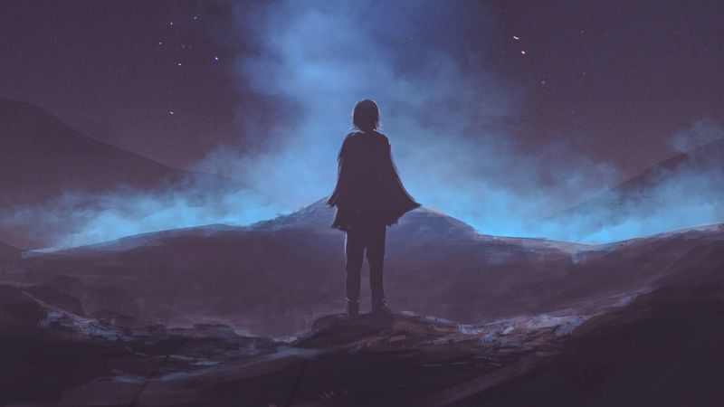 silhouette, night, fog, art, dark, 4k