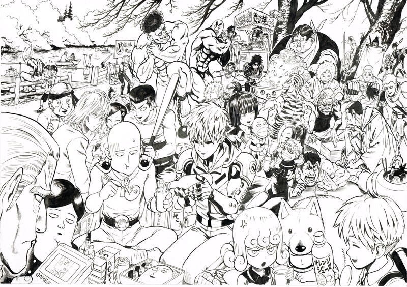 One-Punch Man, Yusuke Murata, Saitama, Genos, illustration
