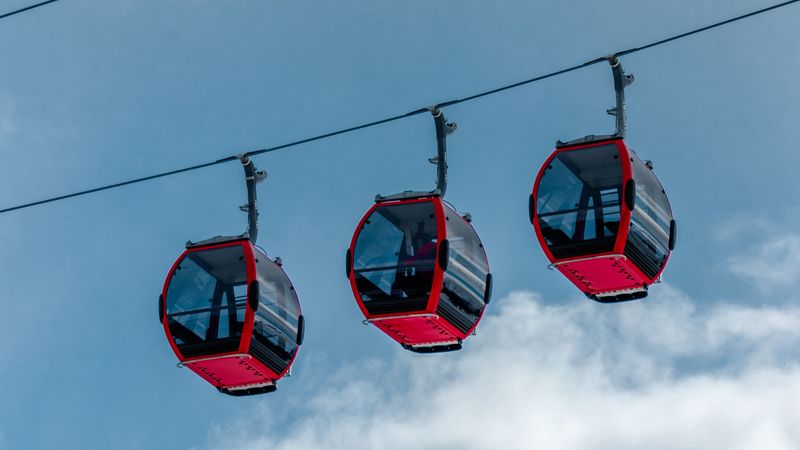 funicular, cable car, cabins, sky, 4k