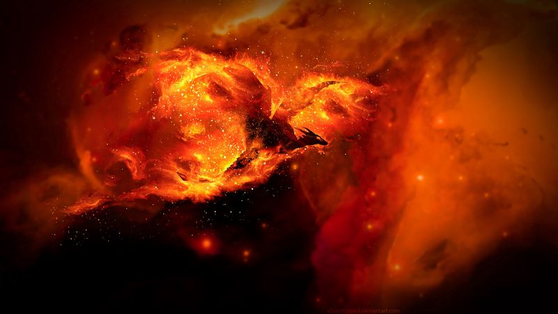 dragon, fire, art, flame, sparks, bright, 4k