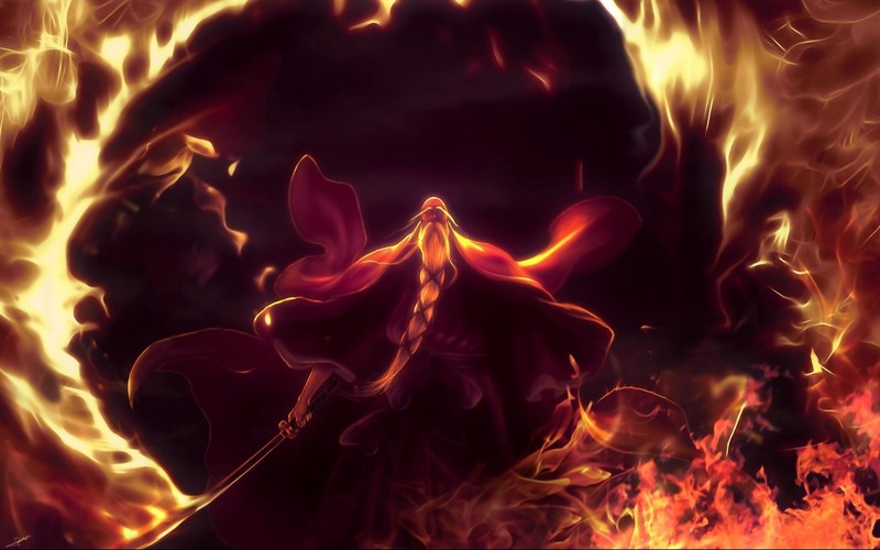 Bleach, anime, fire, sword