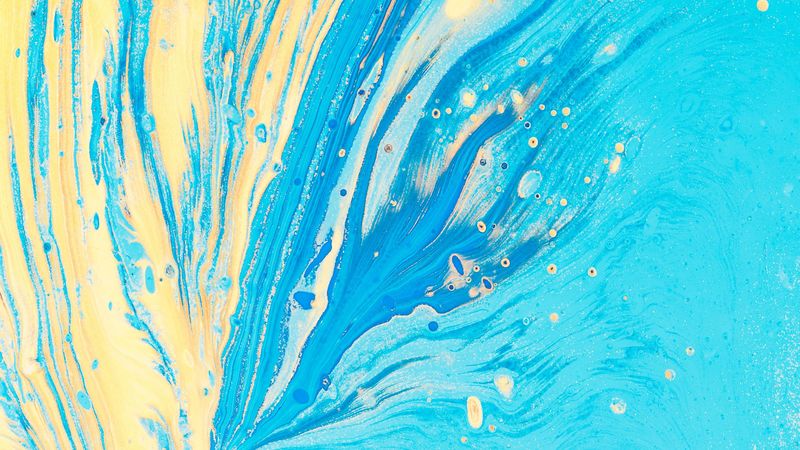stains, spots, paint, abstraction, blue, yellow, 4k