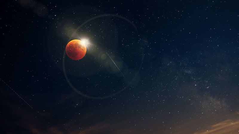 moon, eclipse, radiance, glare, starry sky, astronomy, space, 4k